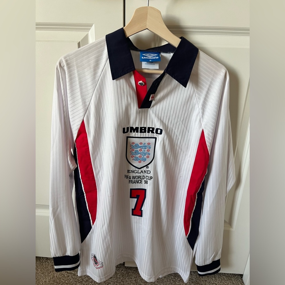 Umbro England White Red Navy Long-Sleeve Soccer Jersey #7